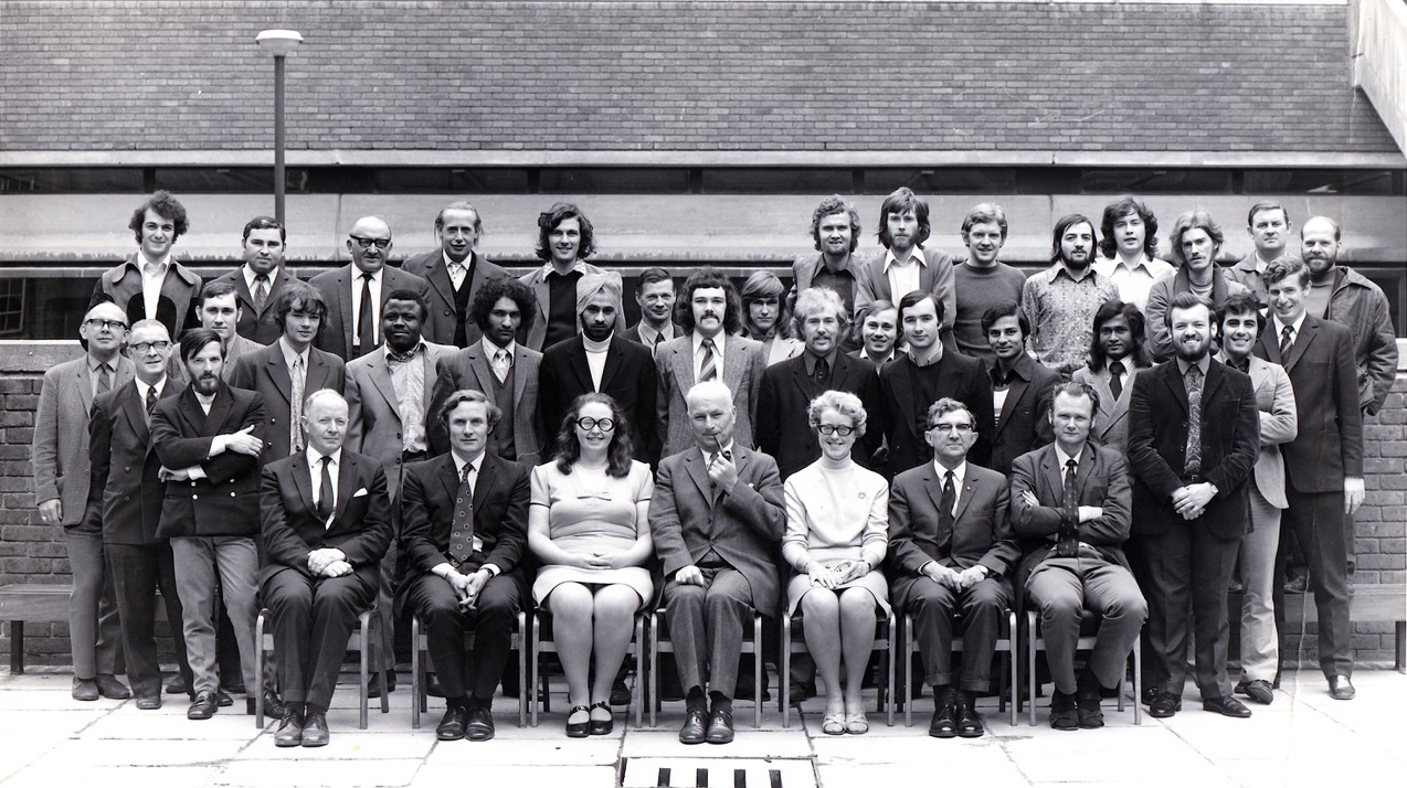 Aeronautical engineering , class of 1972. Professor Tokaty (centre). Photo also includes Professor Buchanan, Dr Wright, Sadi Ridah, Dr. Williams and Peter Voke.